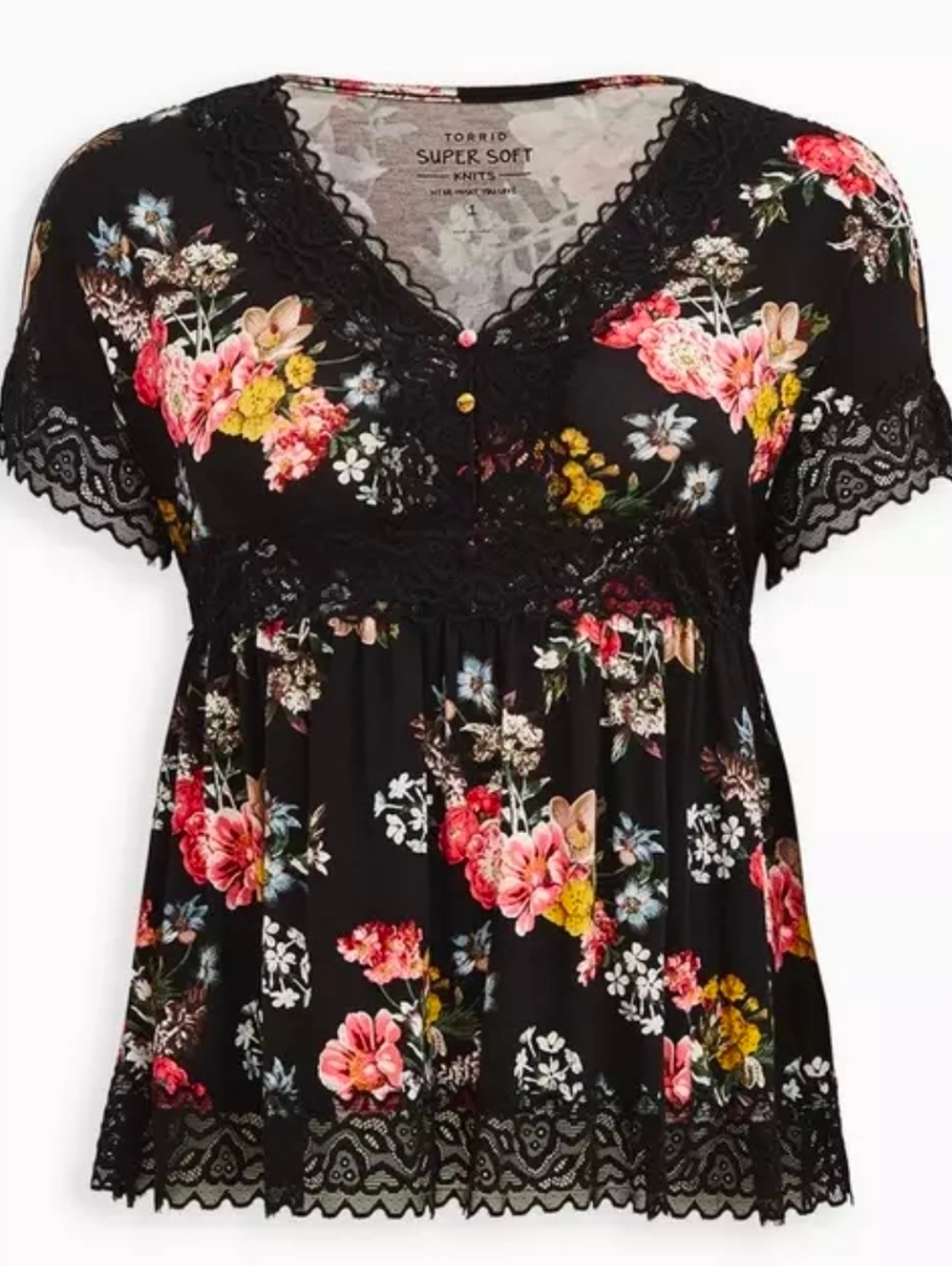 Torrid Babydoll Super Soft Lace Trim Top 2X